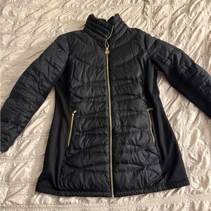 MICHAEL Michael Kors Black Puffer Jacket with Gold Accents